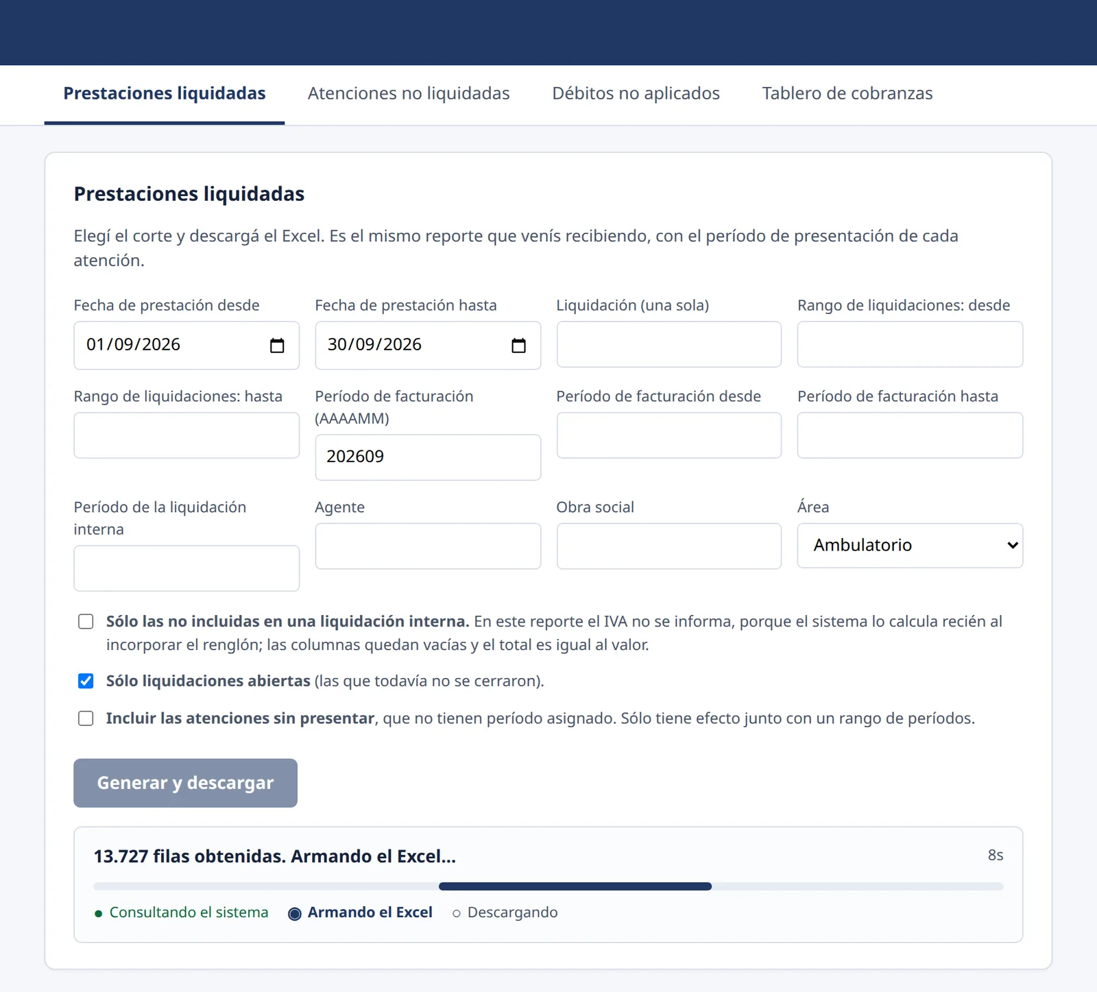 SkyLiq generando un reporte