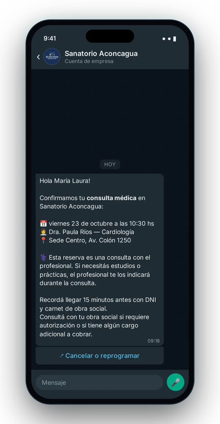 Confirmación del turno por WhatsApp